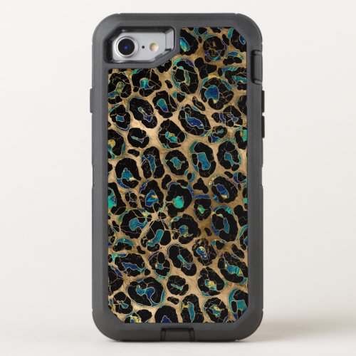 Leopard Faux Fur Texture Marble and gold OtterBox Defender iPhone SE87 Case
