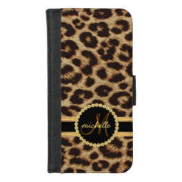 Leopard Faux Gold Bling Ladies Monogram iPhone 8/7 Wallet Case
