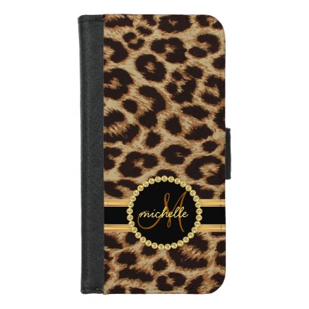Leopard Faux Gold Bling Ladies Monogram Iphone 8/7 Wallet Case