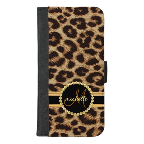 Leopard Faux Gold Bling Ladies Monogram iPhone 87 Plus Wallet Case