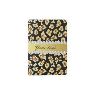 Leopard Faux Gold Glitter and Foil Black Passport Holder