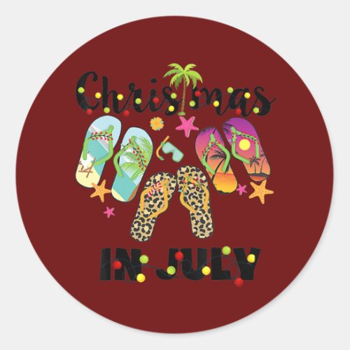 Leopard Flip Flop Christmas In July Xmas Summer Classic Round Sticker
