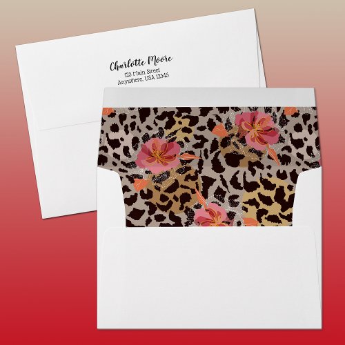 Leopard Floral 5 x 7 Return Address Envelope