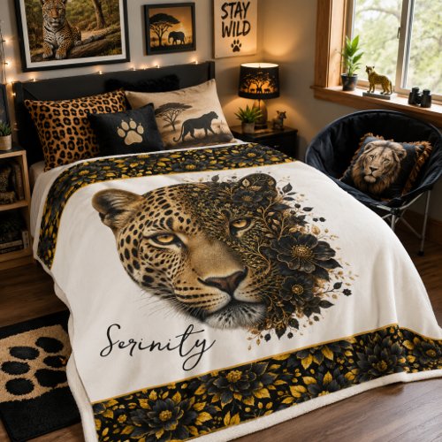 Leopard Floral Wildlife Art Blanket