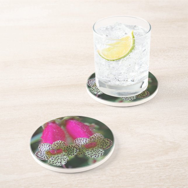 Leopard Flower Design Sandstone Coaster (Side)