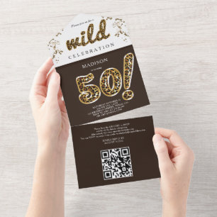 Leopard Foil Balloon 50th Birthday QR Code RSVP Al All In One Invitation