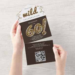 Leopard Foil Balloon 60th Birthday QR Code RSVP Al All In One Invitation