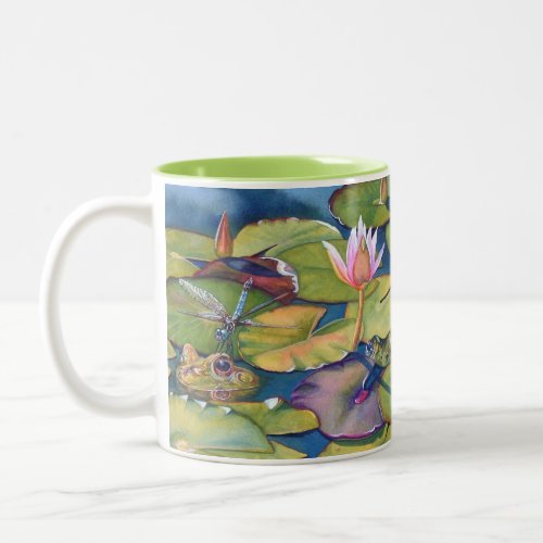 Leopard Frogs Lily Pads Pond Watercolor Art Two_Tone Coffee Mug