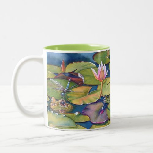 Leopard Frogs Lily Pads Pond Watercolor Art Two_Tone Coffee Mug