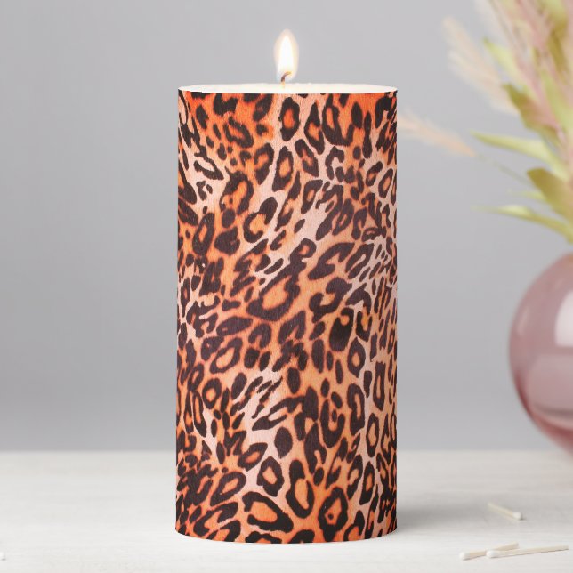Leopard Fun Abstract Art Pillar Candle (In Situ)