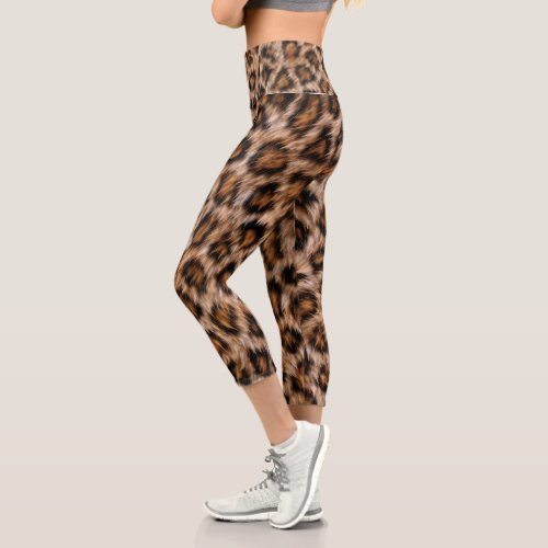 Leopard Fur Animal Print Fun Pattern Capri Leggings