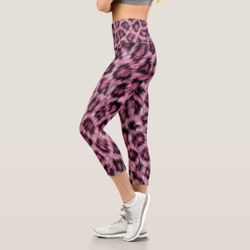 Leopard Fur Animal Print Fun Pattern Fun Pink Capri Leggings
