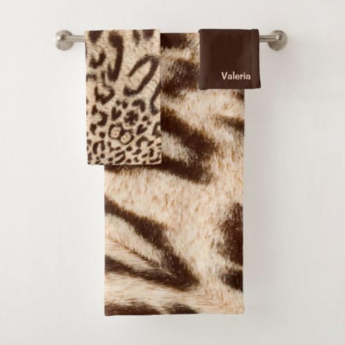 Leopard Fur Design With Name Bath Towel Set