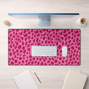 Leopard Fur Pattern Trendy y2k Fuchsia Pink Desk Mat