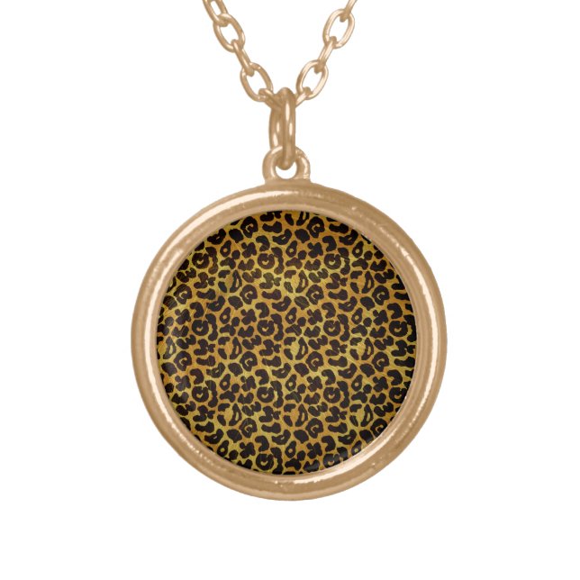 Leopard Fur Print Animal Pattern Gold Plated Necklace (Front)