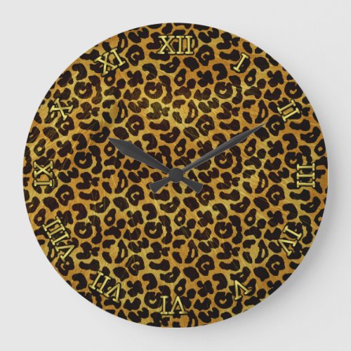 Leopard Fur Print Animal Pattern Large Clock
