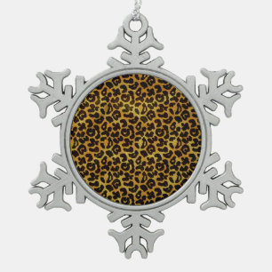 Leopard Fur Print Animal Pattern Snowflake Pewter Christmas Ornament