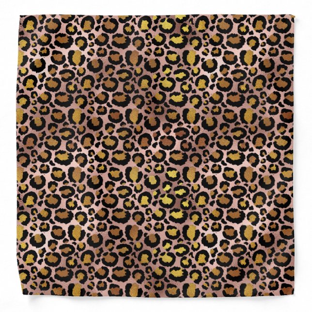 Leopard Fur Spots Rose Gold Metallic Bandana (Front)