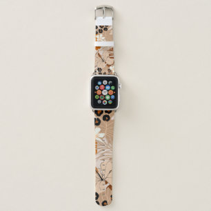 Leopard fur tropical leaves hibiscus flowers seaml apple watch band