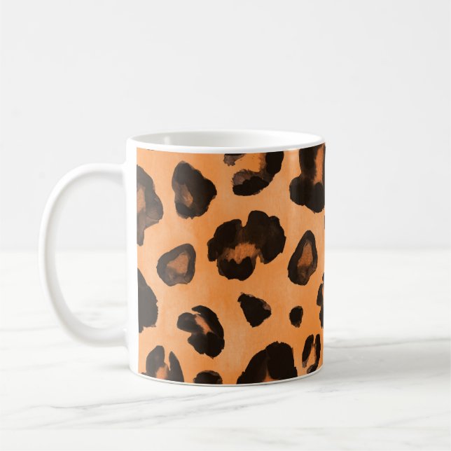 Leopard fur, watercolor, seamless texture. coffee mug (Left)