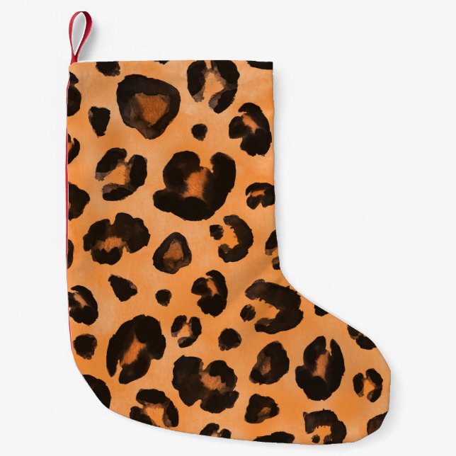 Leopard fur, watercolor, seamless texture. small christmas stocking (Front)