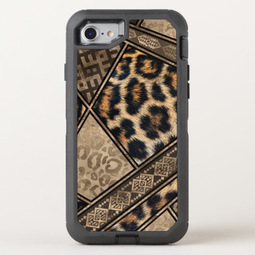 Leopard Fur with Ethnic Ornaments 3 OtterBox Defender iPhone SE87 Case