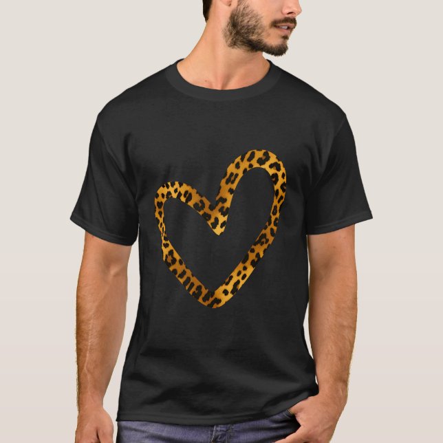 Leopard Furs Animal Skin Prints Pattern Heart Symb T-Shirt (Front)