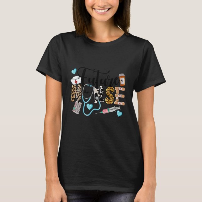 Leopard Future Nurse Nursing Student School T-Shirt (Front)
