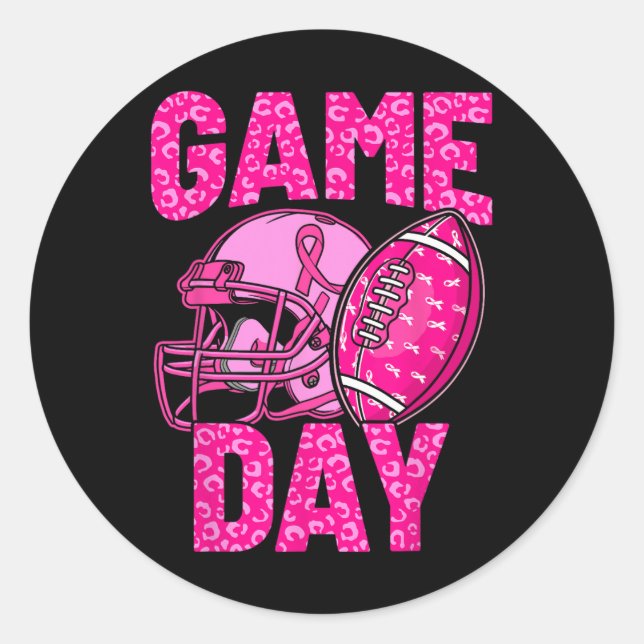 Leopard Game Day Pink American Football Tackle Bre Classic Round Sticker (Front)