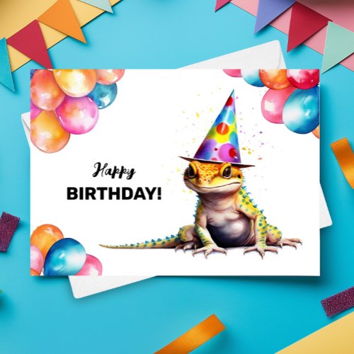 Leopard Gecko Colorful Pet Lizard Happy Birthday Card