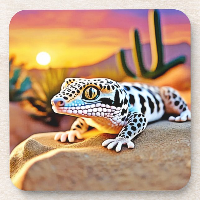 Leopard Gecko Desert Design Beverage Coaster (Front)