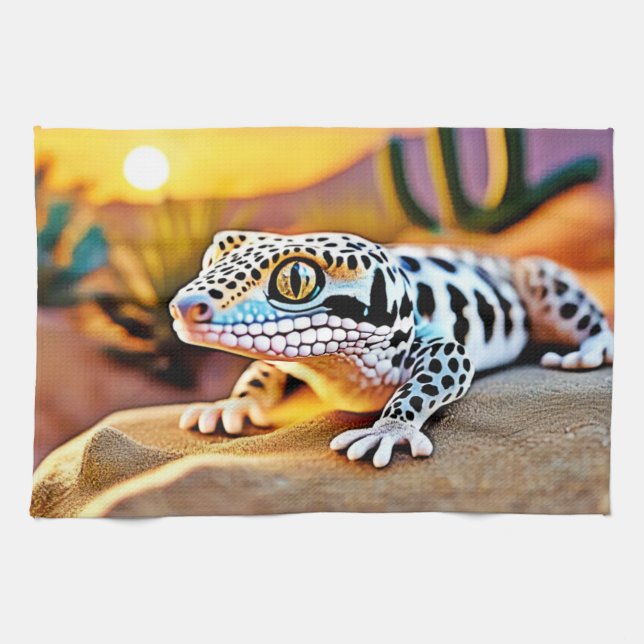 Leopard Gecko Desert Design Kitchen Towel (Horizontal)