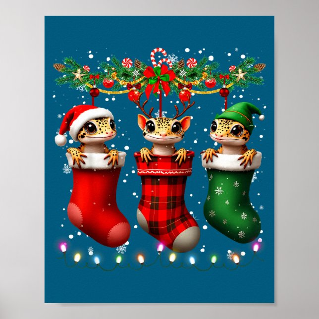 Leopard Gecko In Christmas Socks Lights Leopard Ge Poster (Front)