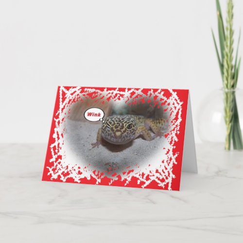 Leopard Gecko Lizard Winking Valentines Card