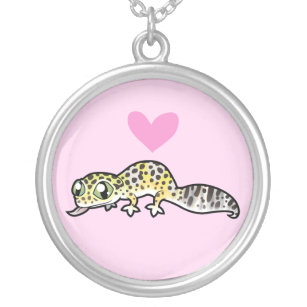 Leopard Gecko Love Silver Plated Necklace