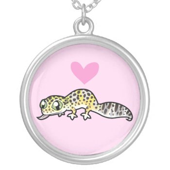 Leopard Gecko Love Silver Plated Necklace by CartoonizeMyPet at Zazzle