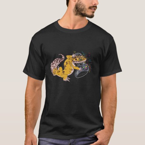 Leopard Gecko Playing Video Game Lizard T_Shirt