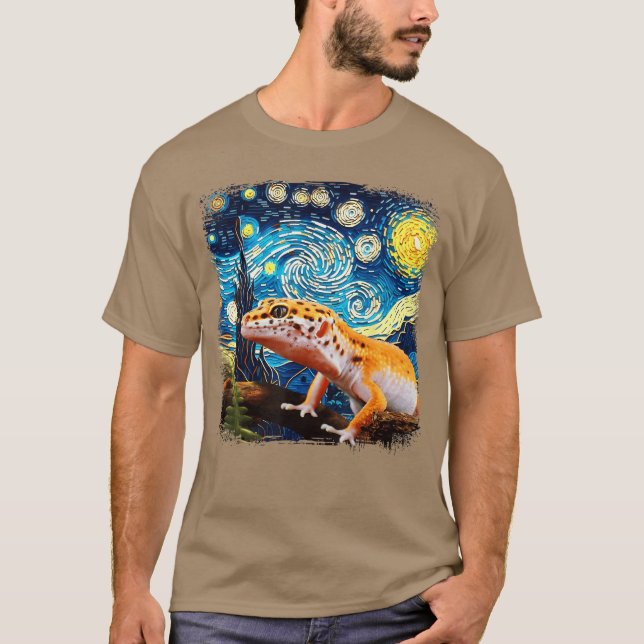 Leopard Gecko Starry Night Van Gogh Gifts for Men  T-Shirt (Front)