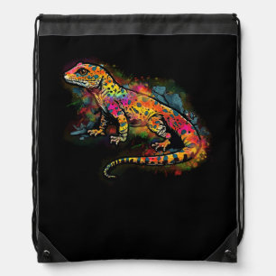 Leopard Gecko Watercolor Reptile Keeper Gecko Fan  Drawstring Bag