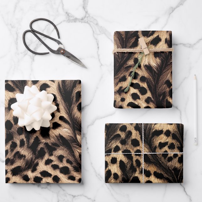Leopard gift wrapping kit paper sheets (Front)