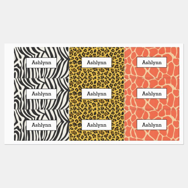 Leopard Giraffe Zebra Animal Print Kids' Labels (Sheet)