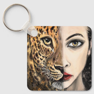 Leopard Girl Face Fantasy Keychain Painting