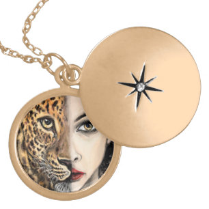 Leopard Girl Face Necklace Fantasy Painting