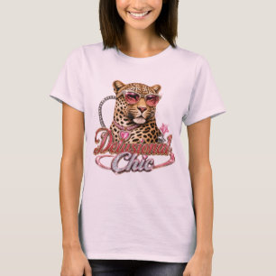 Leopard Girly Heart Sunglasses Pink Chic T-Shirt
