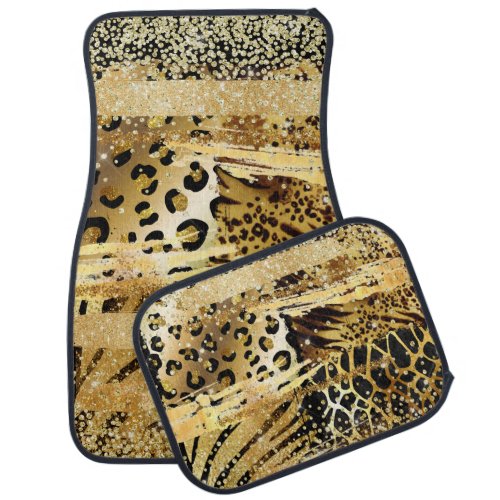 Leopard glam glitter gold animal print pattern car floor mat