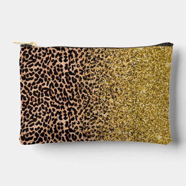 Leopard glam gold sparkle accessory pouch (Front)