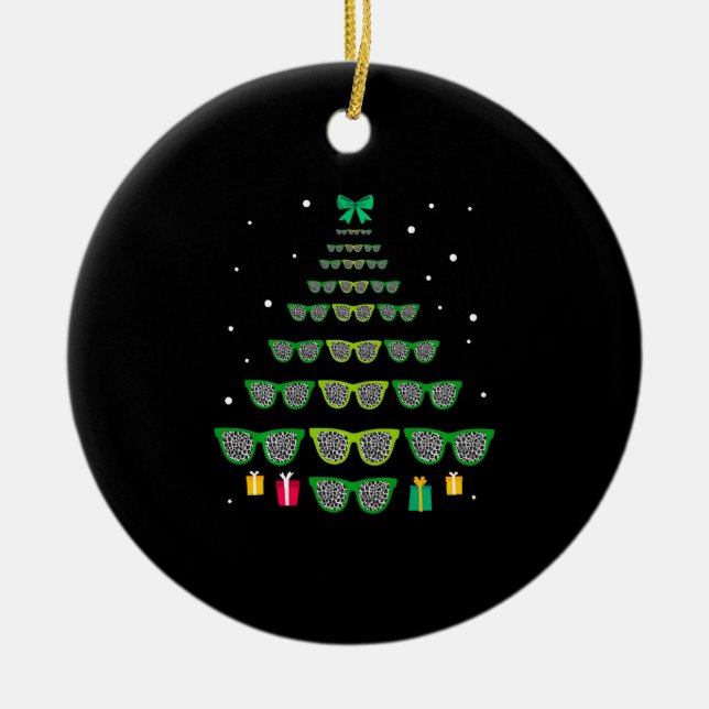 Leopard Glasses Xmas Tree Optometrist Christmas Ceramic Ornament (Front)