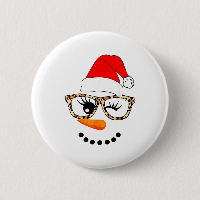 Leopard Gles Santa Claus Snowman Face Christmas Co Button (Front)