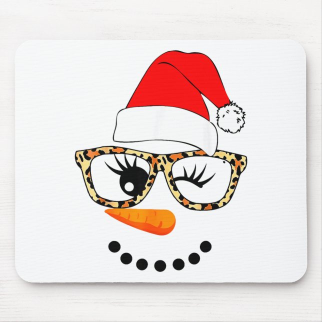 Leopard Gles Santa Claus Snowman Face Christmas Co Mouse Pad (Front)