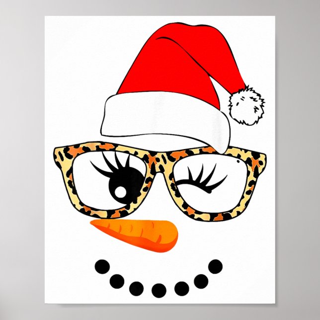 Leopard Gles Santa Claus Snowman Face Christmas Co Poster (Front)
